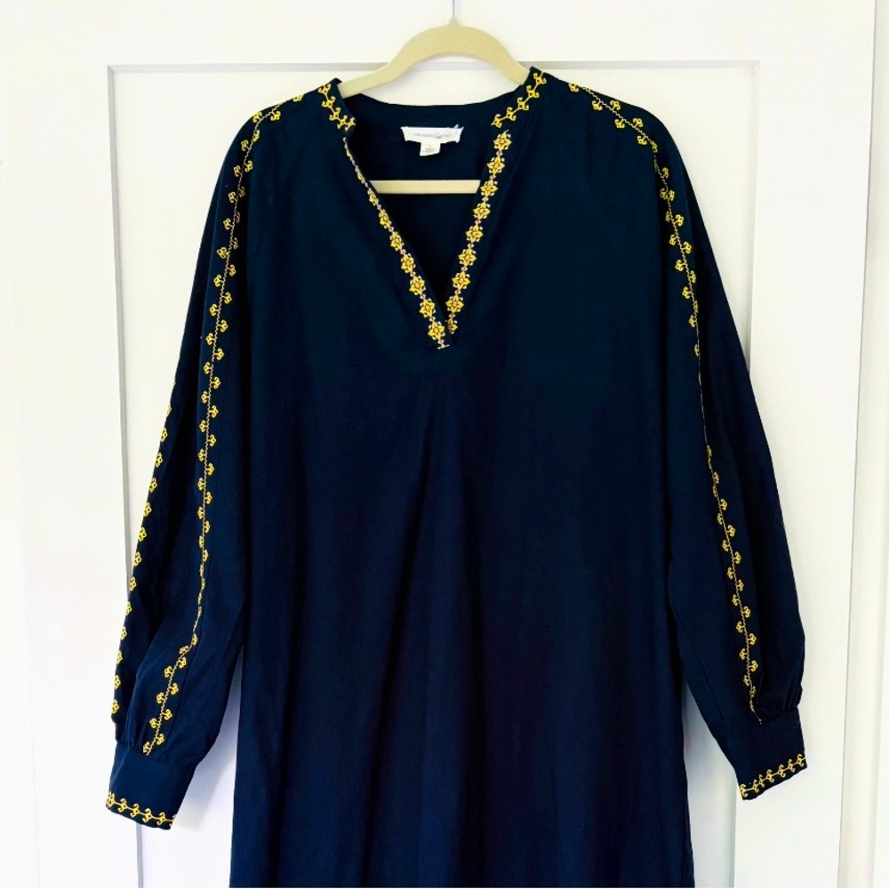 Treasure & Bond Navy Blue Cabana Dress with Gold Embroidered Accents - Picture 2 of 7